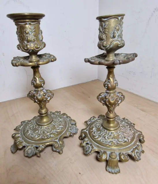 Vintage Ornate Solid Brass Candlesticks Pair Figural Decorative Candlesticks