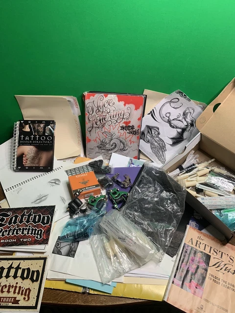 ¡ENORME 1000+ COLECCIÓN DE TATUAJES!!! Máquinas de tatuaje, libros, hojas flash