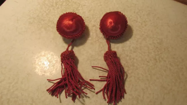 2 Antique Picture Molding Hooks Satin Rosettes & Tassels - No. 2 Pink