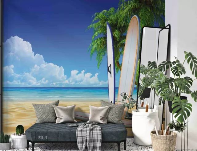 3D Sea Beach Surf Board Wallpaper Wall Mural Self-adhesive Removable 407