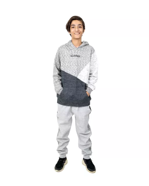 New Kids Boys Contrast Panel Fleece Pullover Hooded Casual Jogging Tracksuit Set