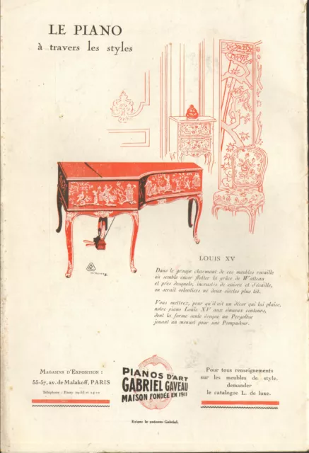 Paris Avenue Malakoff Pianos Gabriel Gaveau Publicite 1929