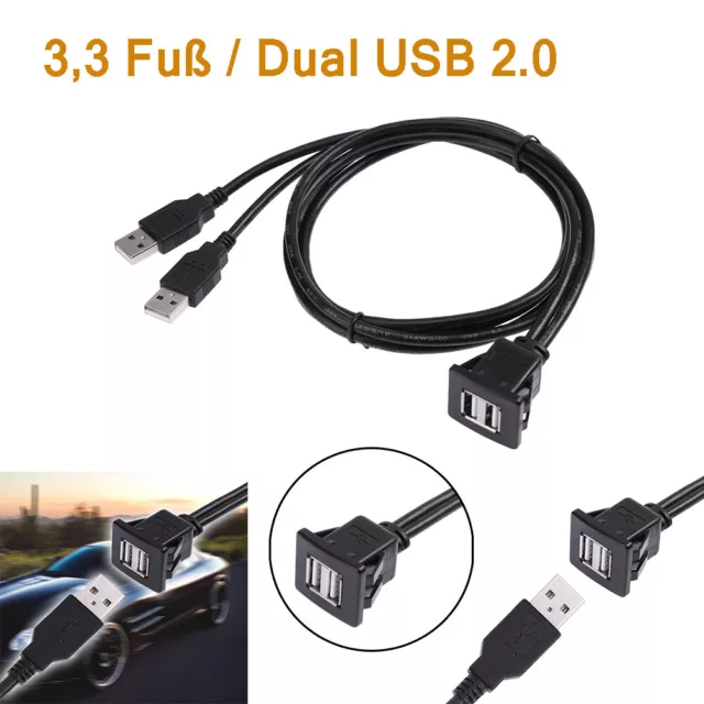 1M DUAL USB 2.0 Einbau Buchse Adapter Anschluss Verlängerung Kabel KFZ Auto  PC EUR 8,32 - PicClick DE