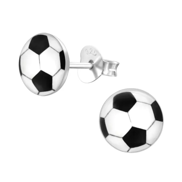 925 Sterling Silver Soccer Ball Sports Round Kids Girls Women Stud Earrings