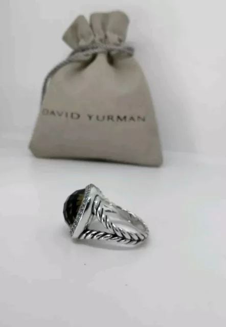 DAVID YURMAN STERLING Silver Albion 14mm W Smoky Quartz & Diamonds Ring ...