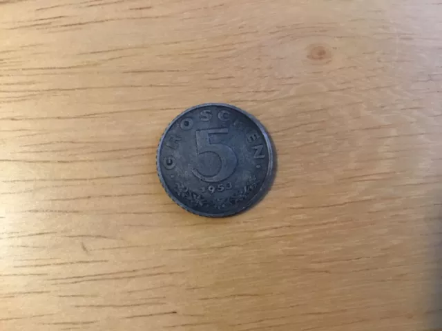 1953 Austria 5 Groschen Coin - Zinc Issue - #8698