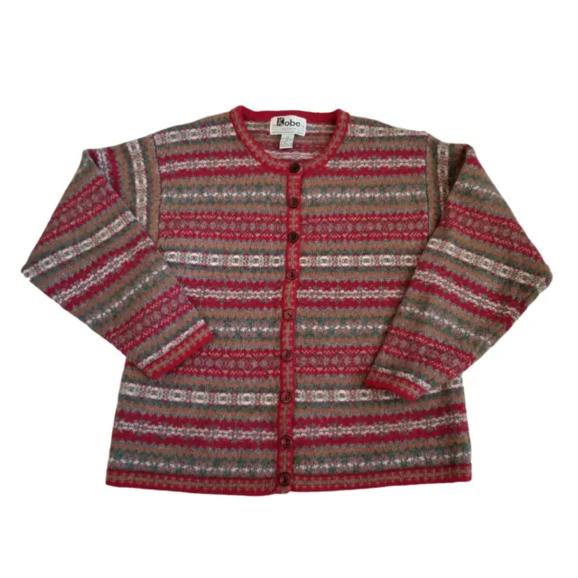 VINTAGE 90S WOMENS Fair Isle Red Shetland Wool Cardigan Sweater Nordic ...