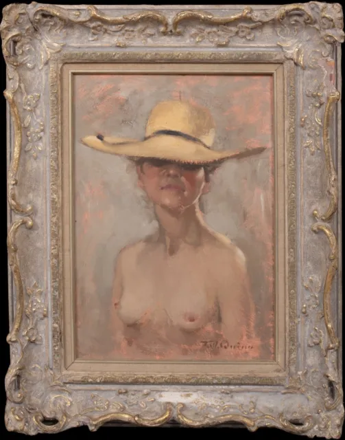 20th Century Irish Nude Lady Portrait "The Hat" by TOM QUINN (1918-2015)