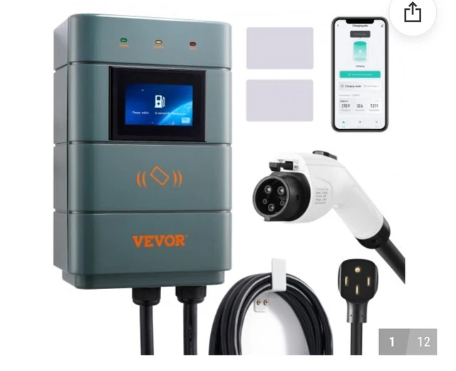VEVOR LEVEL 2 Electric Vehicle Charging Station, 048A Adjustable, 11.5