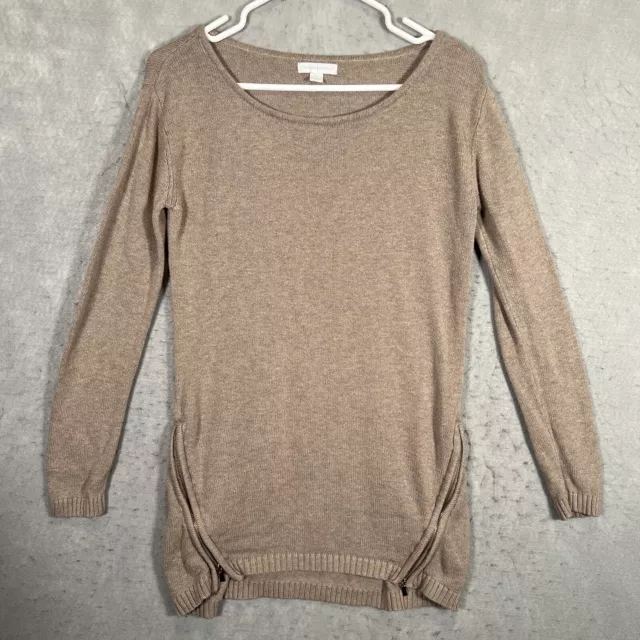 New York & Company Knit Sweater Womens XS Beige Long Sleeve Size Zip