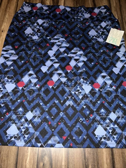 LULAROE CASSIE Pencil Skirt Unicorn Blue Camo Aztec Diamonds 2XL 22/24 20/22 🦄