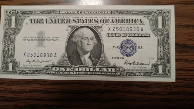 FR-1619 $1 1957 Silver Certificate Uncirculated Blue Seal. 2 of 2