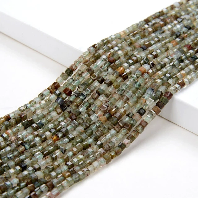 Naturel Rouge Rutile Quartz Gemme 2mm Cube Boîte Briolette Facettes Perles 33cm