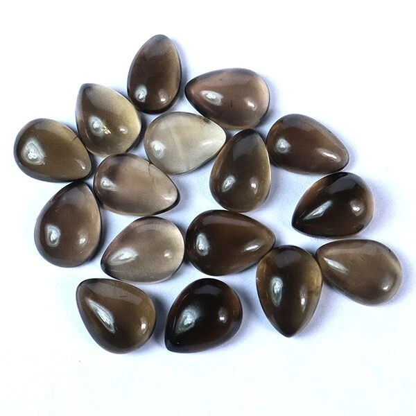 103 Ct/16 Pc Natural Smoky Quartz Pear Cabochon Gemstone 14-15 mm Wholesale Lot