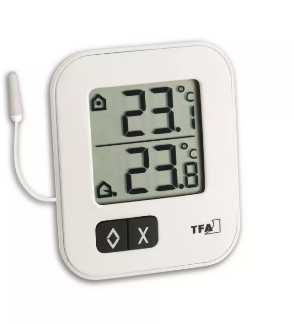 TFA MOXX Digitales Innen Außenthermometer mit Kabelfühler  Weiss