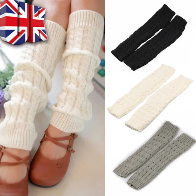 Ladies Winter Warm Leg Warmers Women Cable Knit Knitted Crochet Long Socks F&F