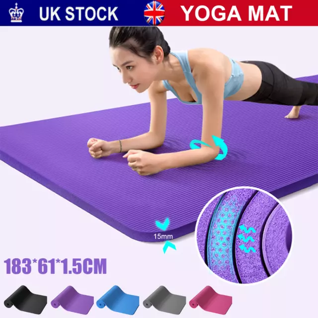 Extra Thick Yoga Mat 15MM Gym Workout Fitness Pilates Women Exercise Non Slip UK