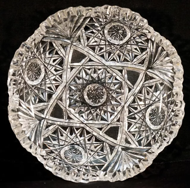 ABP American Brilliant Period Cut Glass Low bowl / Candy Dish Sunbursts Fans etc