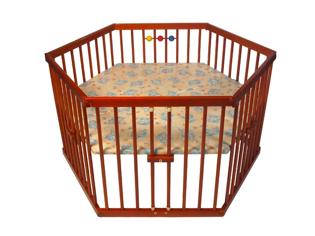 Laufgitter Laufstall höhenverstellbar 6eck Teak NEU OVP