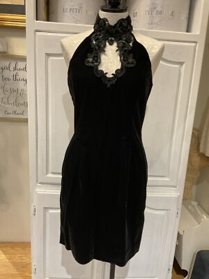 VTG 80'S SCOTT MCCLINTOCK Dress Black Velvet Formal Cocktail Key Hole Shift  10