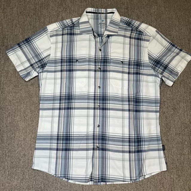 Kuhl Mens XL Button Up Shirt Short Sleeve Tapered Fit Nylon Stretch Plaid