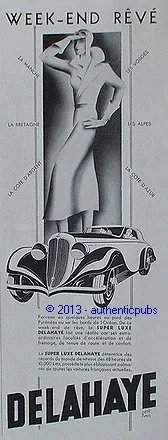 Publicite Automobile Delahaye Super Luxe Week End Reve R. Ravo De 1935 French Ad