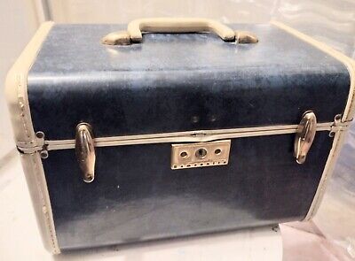 Vintage Samsonite Marbled Admiral Blue Luggage Train Case #4712