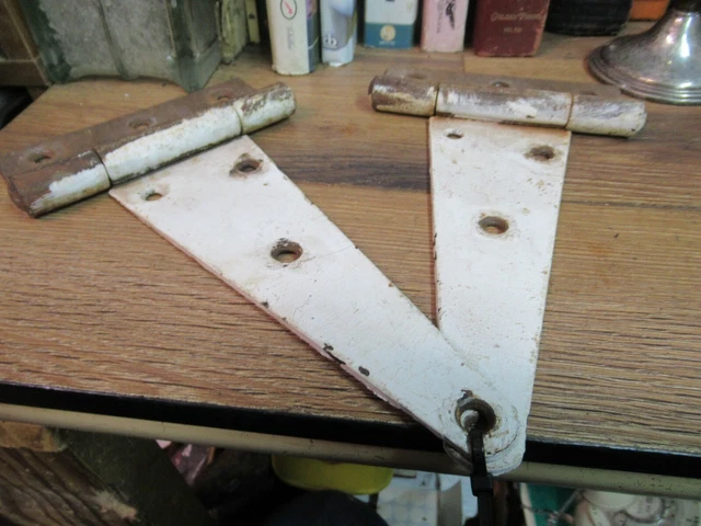 Large Antique Strap Hinges barn gate streel door pair 2 rustic 8" old paint