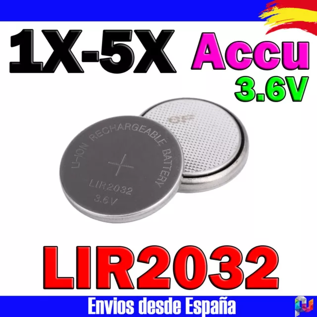 Accu 3.6v 40mAh LiR2032 2032 batería recargable pila de boton Litio ION