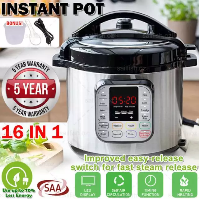 16-in-1 Electric Pressure Cooker Rice Steamer Saute Yogurt Maker With Display 6L