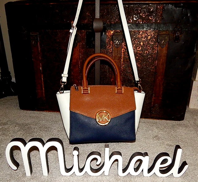 Michael Kors Handbag Purse Hudson MD 35S6GHUS6T Colorblock Navy British Leather