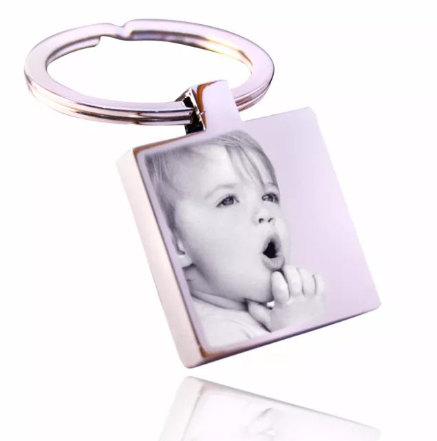 Personalised Square Steel Keyring Photo Engraved, a great Christmas Gift