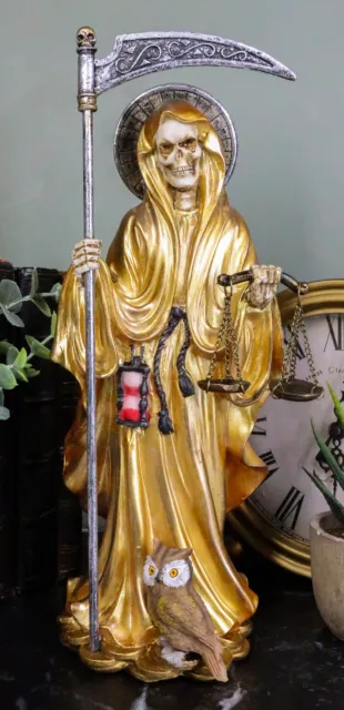 Ebros Gift Standing Santa Muerte Holding Scythe and Scales Figurine (Gold)