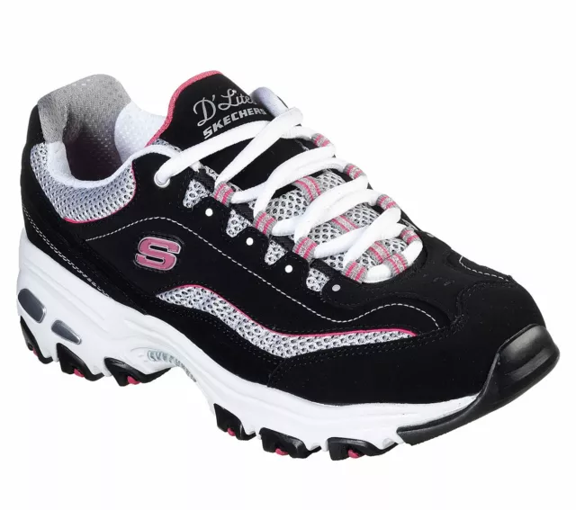 Skechers Wide Fit D'lites Black Pink Shoes Women Sport Comfort Memory Foam 11860