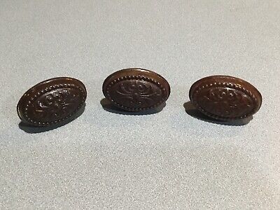 3 Vintage antique furniture drawer  Cabinet Knobs Handles Patina lacquered Brass