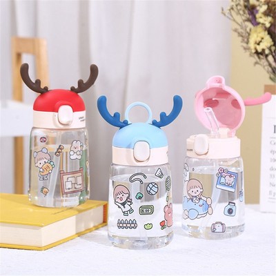 boccali Bottiglia D'acqua Sports cartone animato da viaggio 400ML Carino Antler Acqua Coppa PAGLIA BICCHIERI 