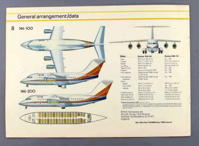 British Aerospace Bae 146 Manufacturers Sales Brochure 1985 Seat Map 3