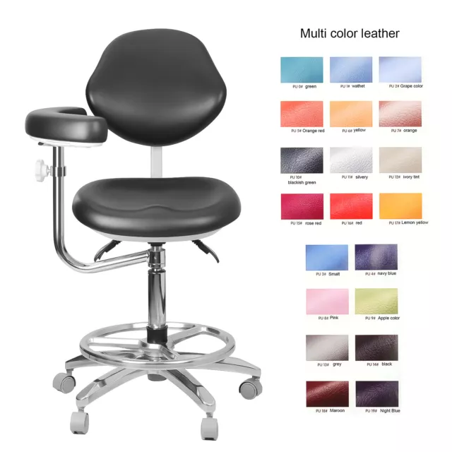 Dental Adjustable Doctor's Stool Assistant Chair 360 Degree Rotation Armrest PU