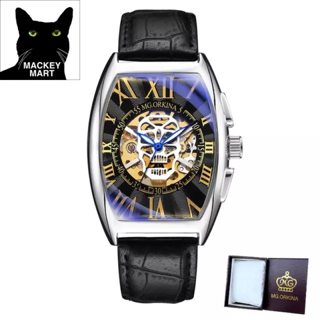 Hollow Skeleton Dial ORKINA Automatic Mechanical Leather Band Skull Wrist Watch