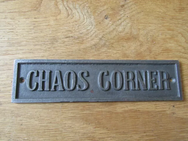 CHAOS CORNER cast iron vintage rustic Décor wall door nursery kids sign plaque