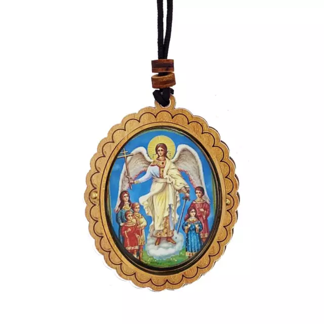 Ange Gardien Croix Arrière en Bois Icon Orthodoxe Réversible Ornement 7.25