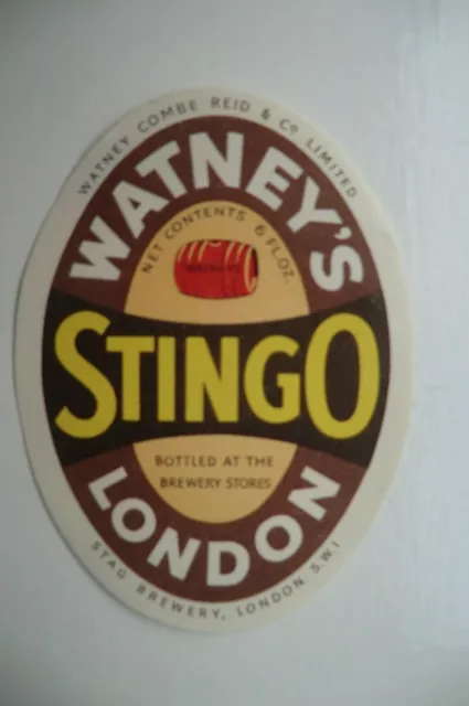 Mint Watneys London Stingo Brewery Bottle Label
