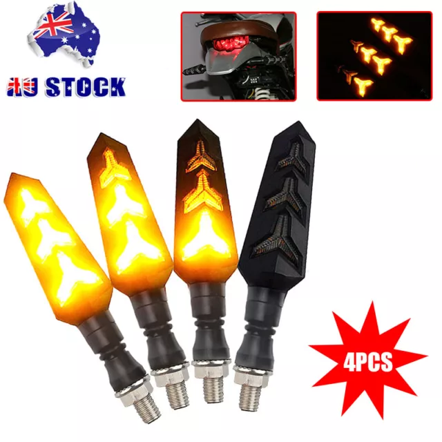 4X LED Motorcycle Indicators Turn Signal Flowing Water Lights Amber Blinker Lamp