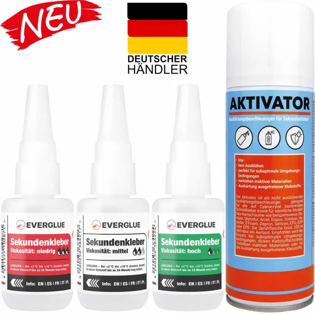 Sekundenkleber + Aktivator Spray Set 3x20g Superkleber 200ml Beschleunigerspray