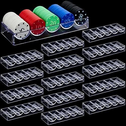 Yulejo 15 Pieces Poker Chip Trays Acrylic Poker Chip Rack Poker Chip Holder