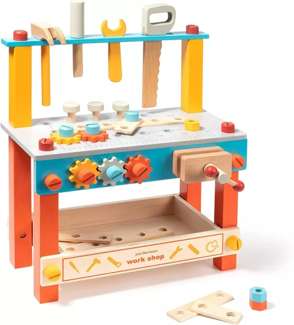Robud Wooden Toddler Tool Bench Kids Play Tools Set Construction Toy Work Bench