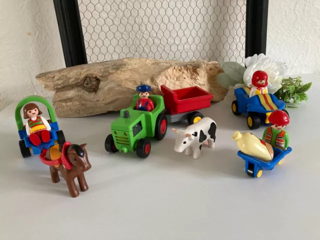 🐻 Lot de Véhicules Playmobil 123 Tracteur Avec Remorque, Quad, Ouvrier Brouette