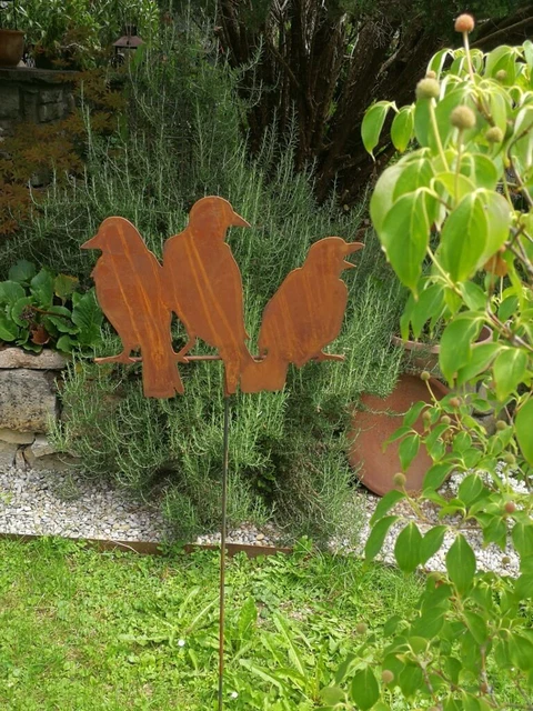 Dekorative Gartenstecker Aus Eisen – 3er-Set Vögel Mit Edelrost-Optik, Ca. 100 Cm Hoch, Ideal Für Garten Oder Balkon