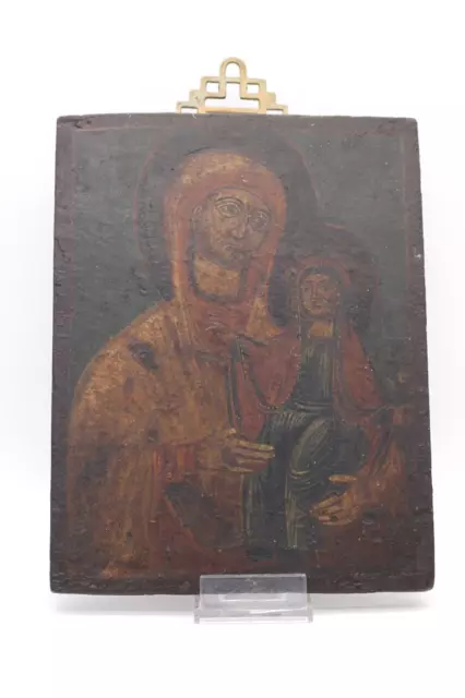 Ikone gemalt auf Holz Gottesmutter mit Jesus verm. 19. Jhdt. alt 29,5 x 22,5 cm