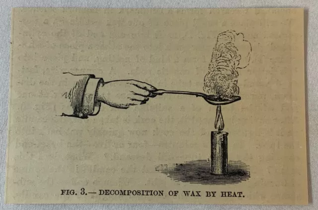 1885 Pequeño Revista Grabado ~ Decomposition De Cera Por Calor